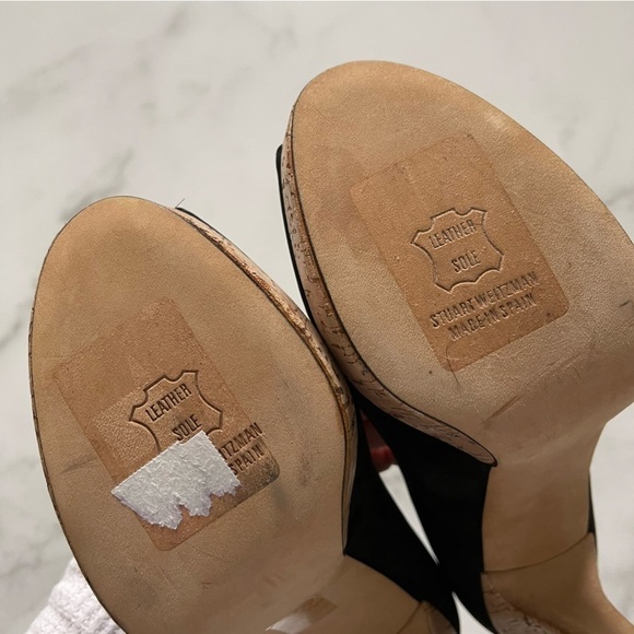 Stuart Weitzman Cork Platform Peep Toe Heel Pump Nubuck Black Leather Size 10 M - Picture 6 of 9